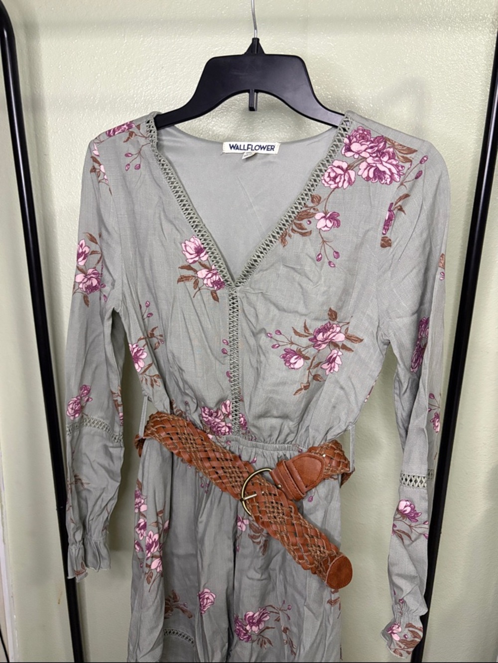 Wallflower Sage Floral Maxi Dress with Pink Blooms